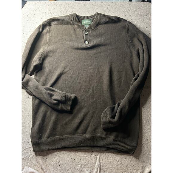 Vintage Eddie Bauer Cotton Henley Sweater Brown XL Men’s - Picture 1 of 6